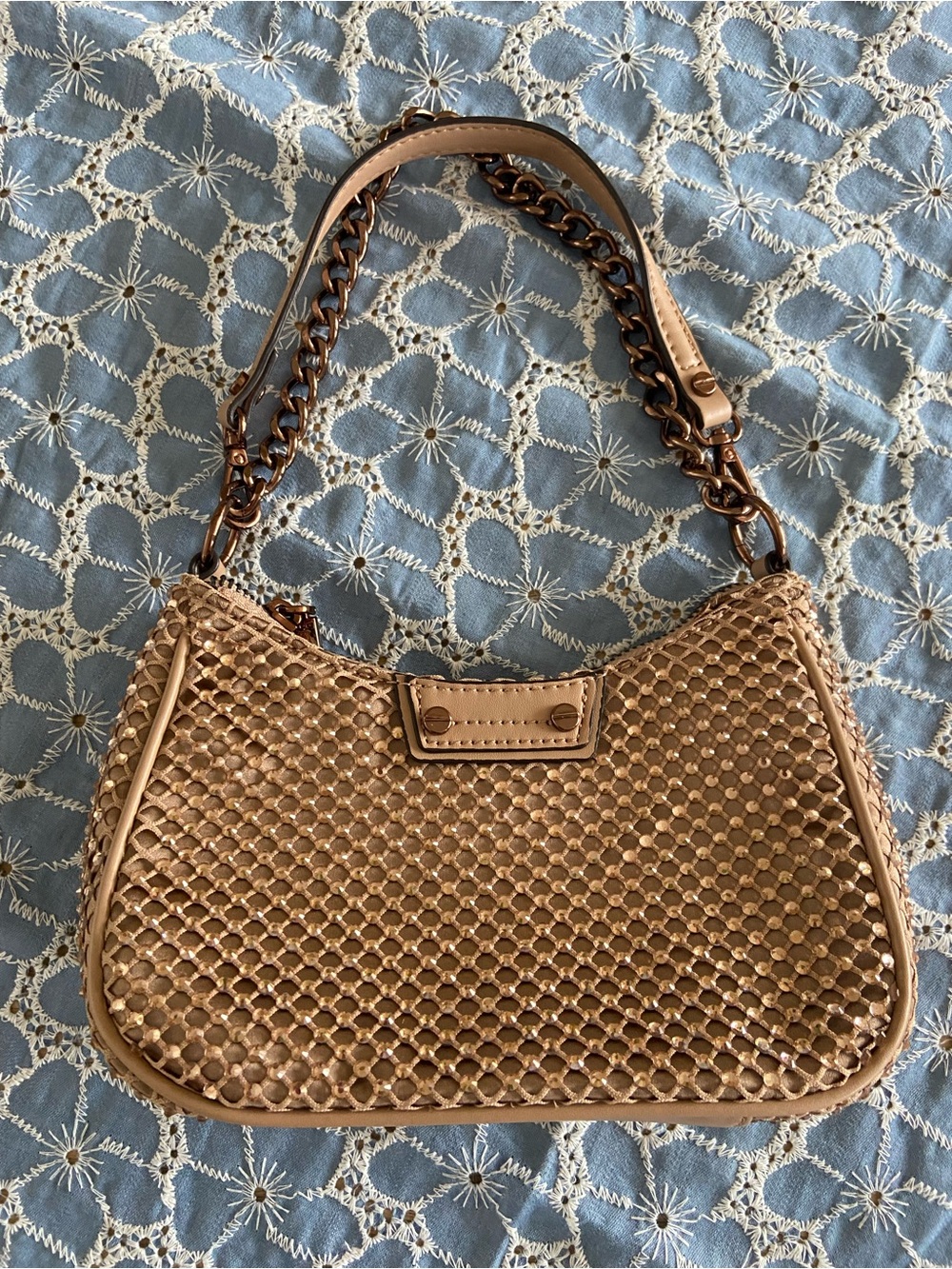 Aldo Metallic Woven Tan Shoulder Bag